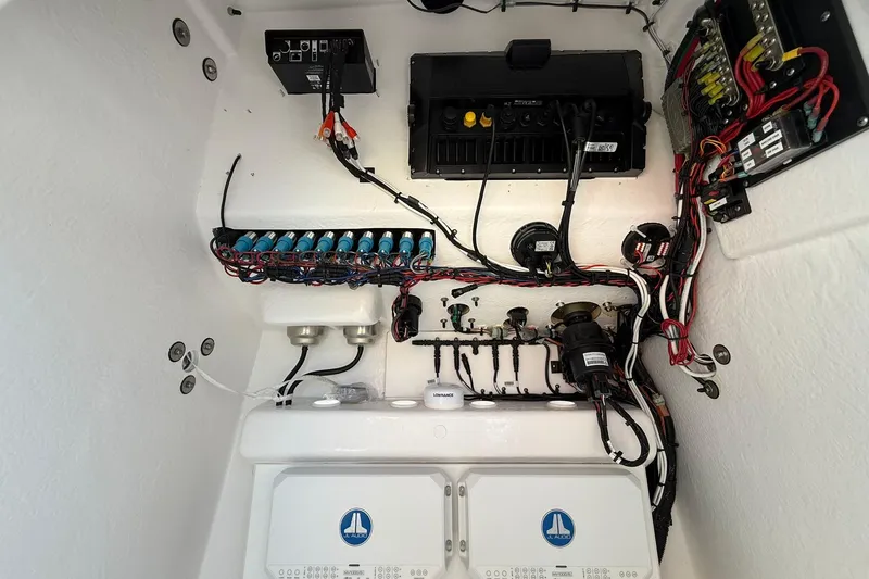 Slide: The Image of 2025 Cape Horn 22 OS boat electrical system with wiring and components. - 15