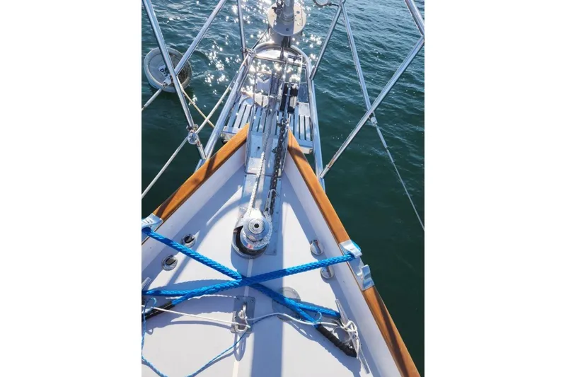 Slide: The Image of Bow of 2008 Bruckmann 50 MKII sailboat with ropes and hardware on deck. - 5
