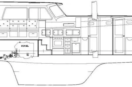 Slide: The Image of Line drawing of a 2008 Bruckmann 50 MKII yacht interior layout. - 54