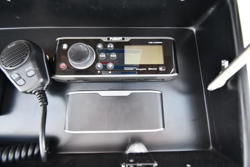 Slide: The Image of Fusion marine stereo system in a 1996 Viking 53 Convertible boat. - 31
