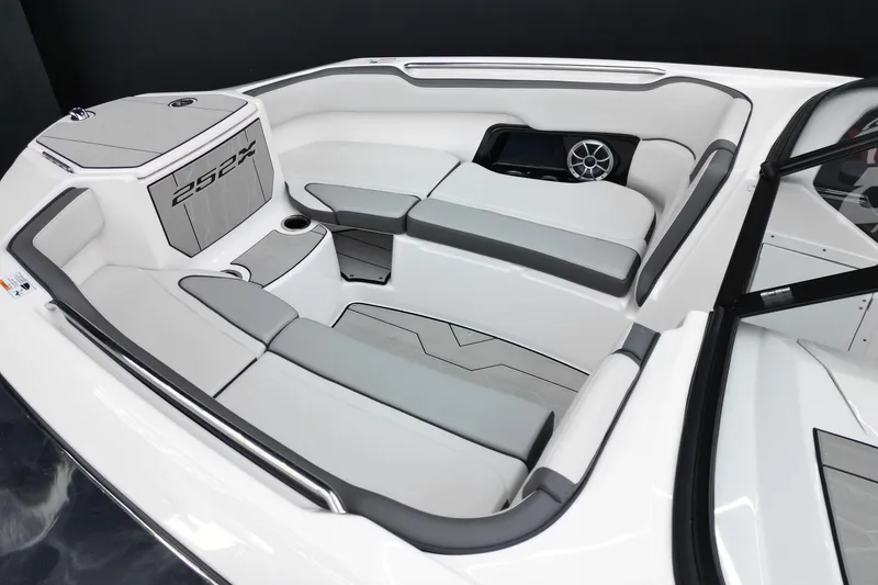Slide: The Image of 2024 Yamaha Boats 252XE interior with sleek seating and modern design. - 9