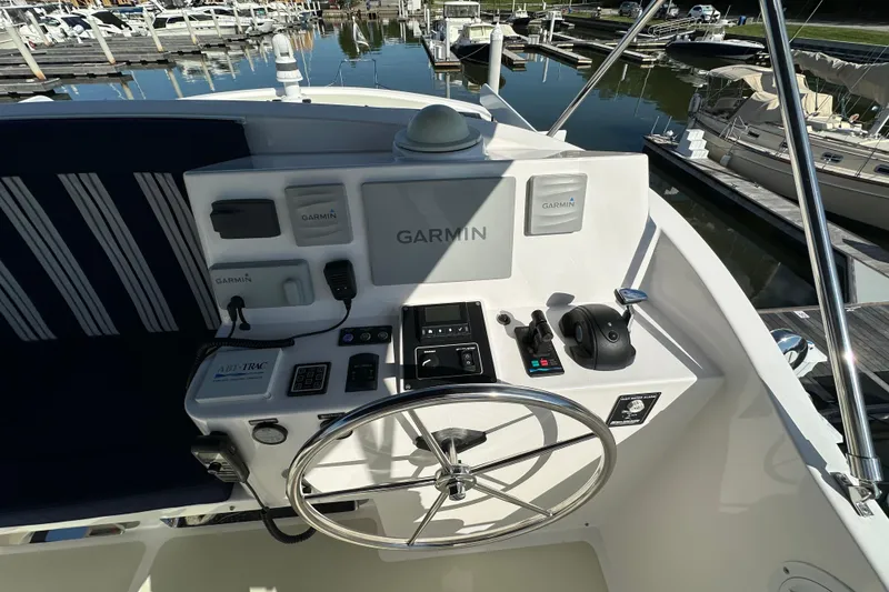 Slide: The Image of Helm of 2021 Kadey-Krogen 44AE yacht with Garmin navigation system. - 46