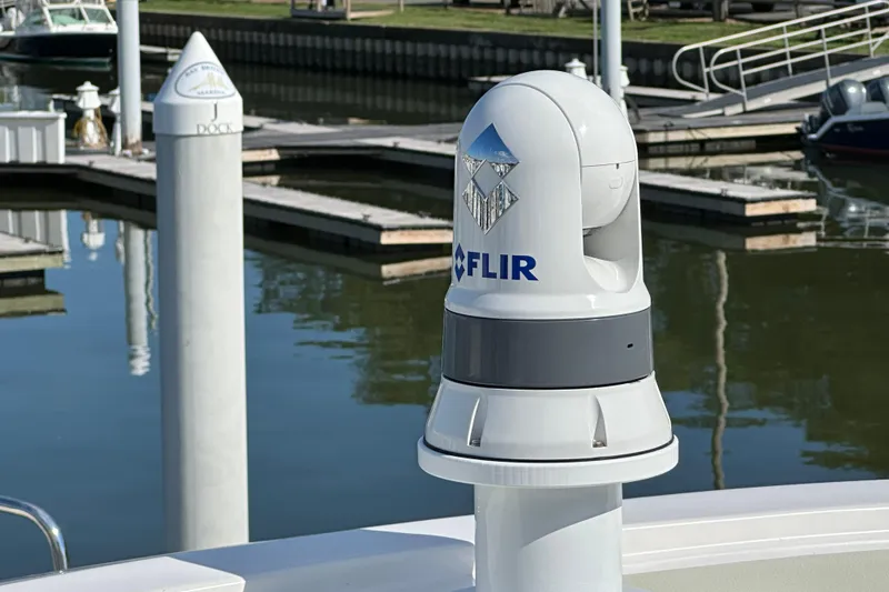 Slide: The Image of FLIR camera on 2021 Kadey-Krogen 44AE yacht at marina dock. - 49