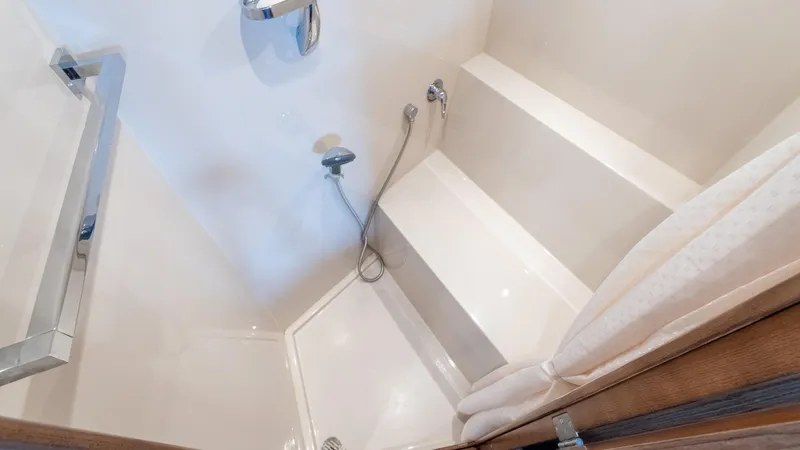 Slide: The Image of Shower area in 2013 Cruisers Yachts 48 Cantius, featuring sleek design and modern fixtures. - 43