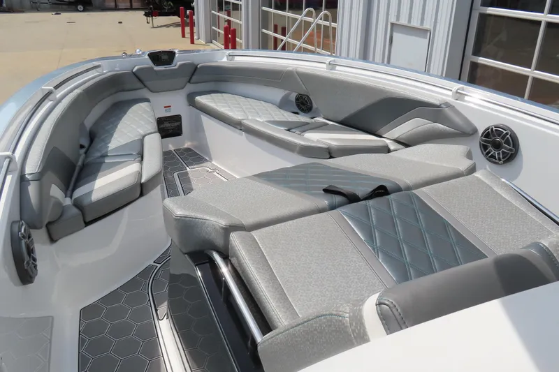 Slide: The Image of 2020 Sunsation 34 CCX boat interior with luxurious seating and modern design. - 16
