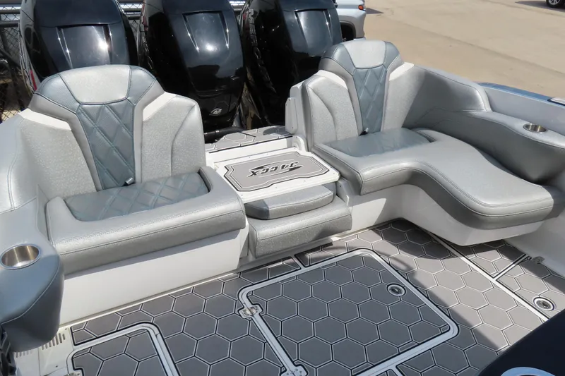 Slide: The Image of 2020 Sunsation 34 CCX boat interior with luxurious seating and modern design. - 28