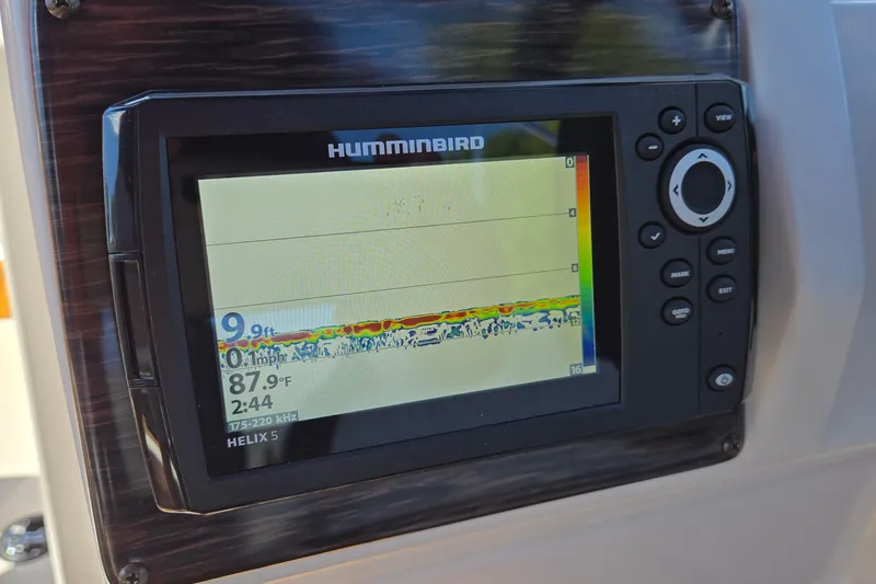 Slide: The Image of Humminbird fish finder display on 2021 Starcraft SVX 191 OB boat dashboard. - 29