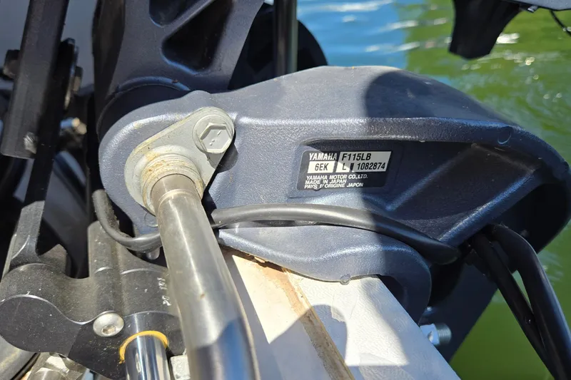Slide: The Image of Close-up of Yamaha F115LB motor on 2021 Starcraft SVX 191 OB boat. - 48