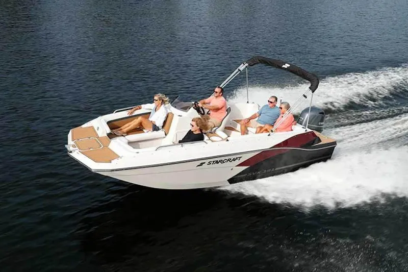 Slide: The Image of Manufacturer Provided Image: 2021 Starcraft SVX 191 OB boat cruising on water with passengers. - 55