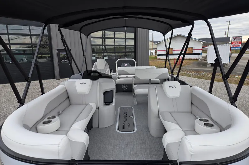 Slide: The Image of 2026 Avalon Platinum LSZ 2385 Entertainer pontoon boat with luxurious seating and canopy. - 4