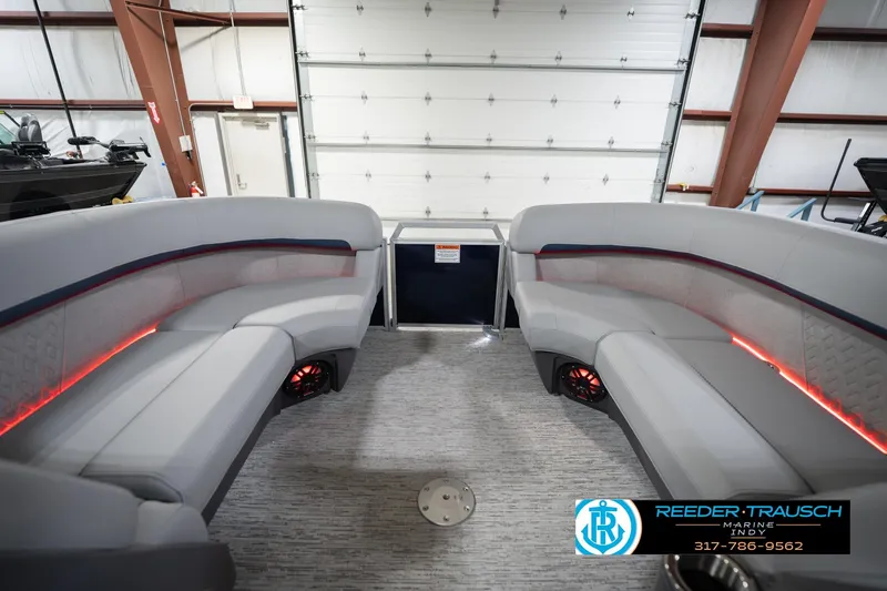 Slide: The Image of Interior of 2026 Bennington 22 MSB pontoon boat with stylish seating and ambient lighting. - 20