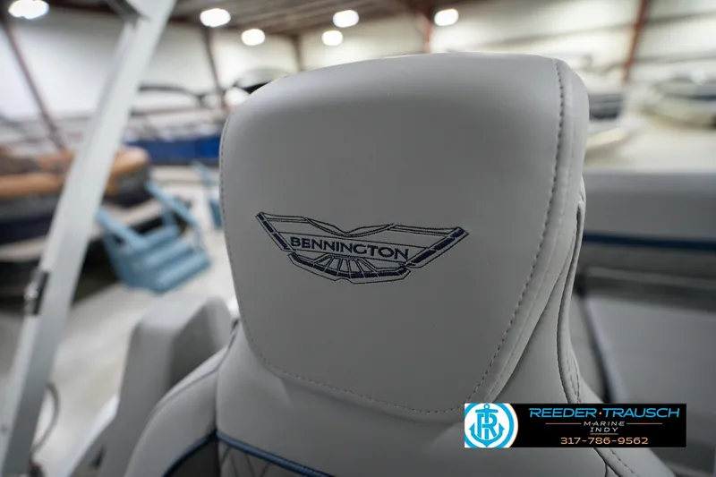 Slide: The Image of 2026 Bennington 22 MSB boat seat with embroidered logo in showroom setting. - 42