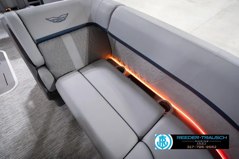 Slide: The Image of Luxurious seating on 2026 Bennington 22 MSB boat with ambient lighting and elegant design. - 43