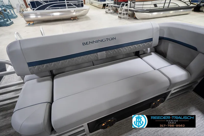 Slide: The Image of 2026 Bennington 22 MSB pontoon boat interior with plush seating and elegant design. - 44