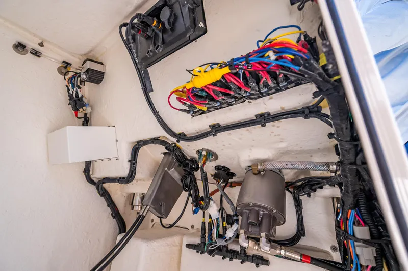 Slide: The Image of Electrical wiring and components inside a 2026 Sea Born LX21 Center Console boat. - 50