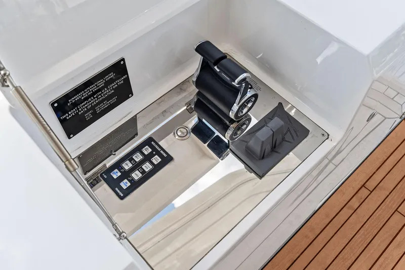Slide: The Image of Control panel of 2024 Sunseeker 90 Ocean yacht with throttle and switches. - 29