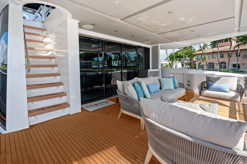 Slide: The Image of Luxurious 2024 Sunseeker 90 Ocean yacht deck with elegant seating and modern design. - 30