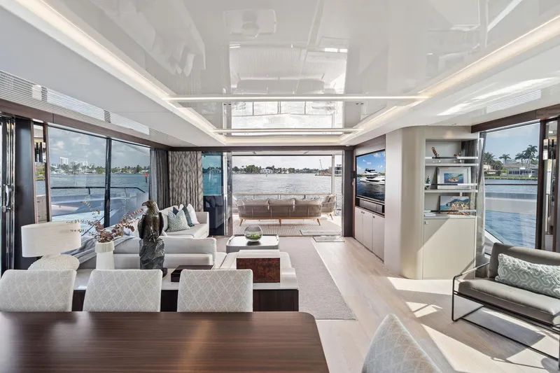 Slide: The Image of Luxurious interior of 2024 Sunseeker 90 Ocean yacht with elegant furnishings and waterfront views. - 33
