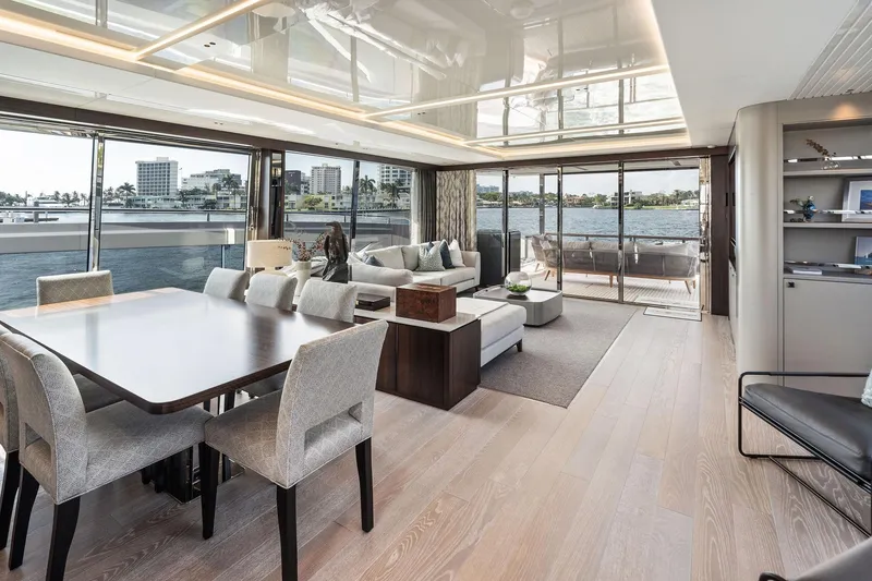 Slide: The Image of Luxurious interior of 2024 Sunseeker 90 Ocean yacht with elegant dining and living area. - 35