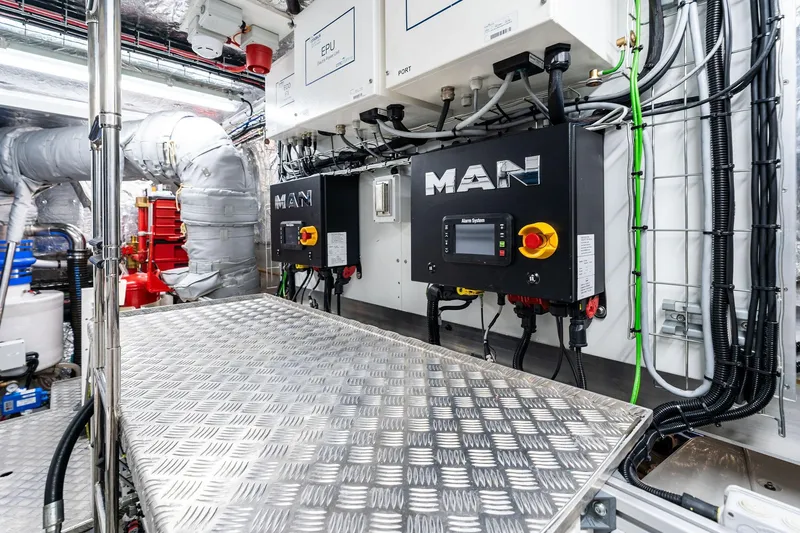 Slide: The Image of Engine room of 2024 Sunseeker 90 Ocean yacht with MAN systems and equipment. - 76