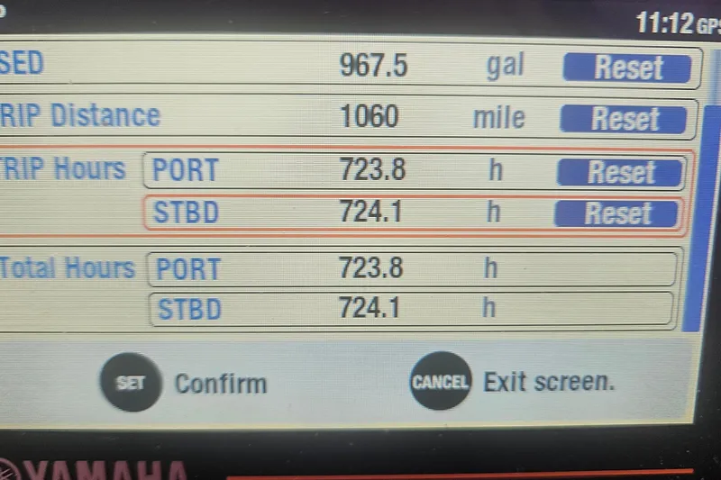 Slide: The Image of Boat dashboard display showing trip data for Cutwater C-32 C, 2020 model. - 23