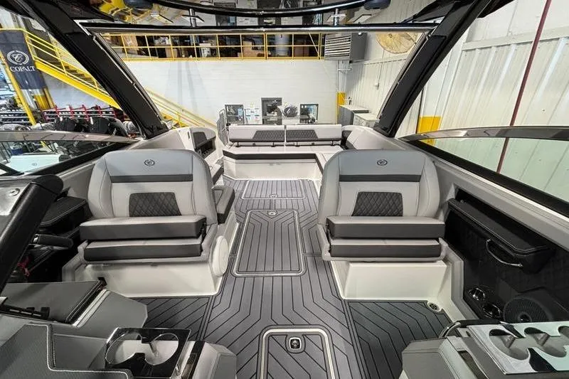 Slide: The Image of Luxurious interior of 2026 Cobalt R33 boat with modern seating and sleek design. - 19