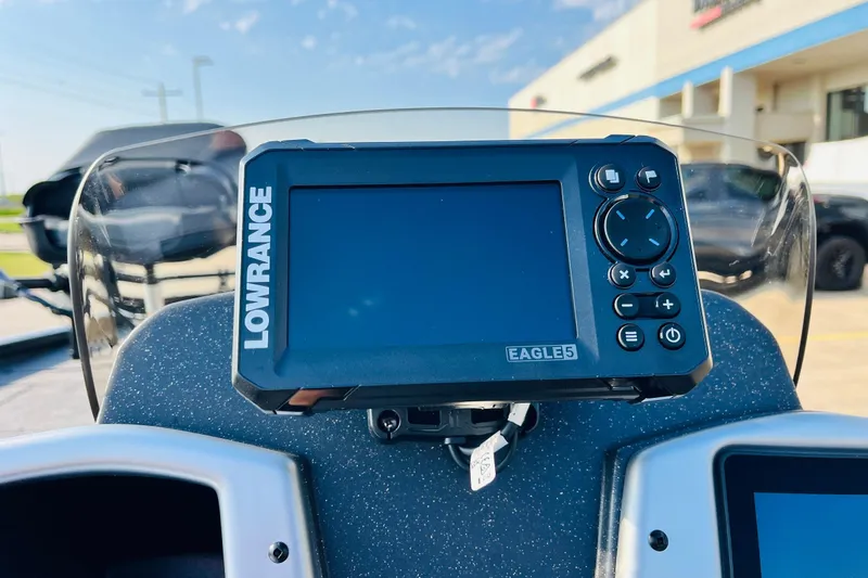 Slide: The Image of Lowrance Eagle5 fish finder on 2026 Tracker Pro Team 195 boat dashboard. - 31