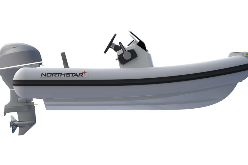 Slide: The Image of 2026 Northstar Vega 3.5 inflatable boat with outboard motor, side view. - 4