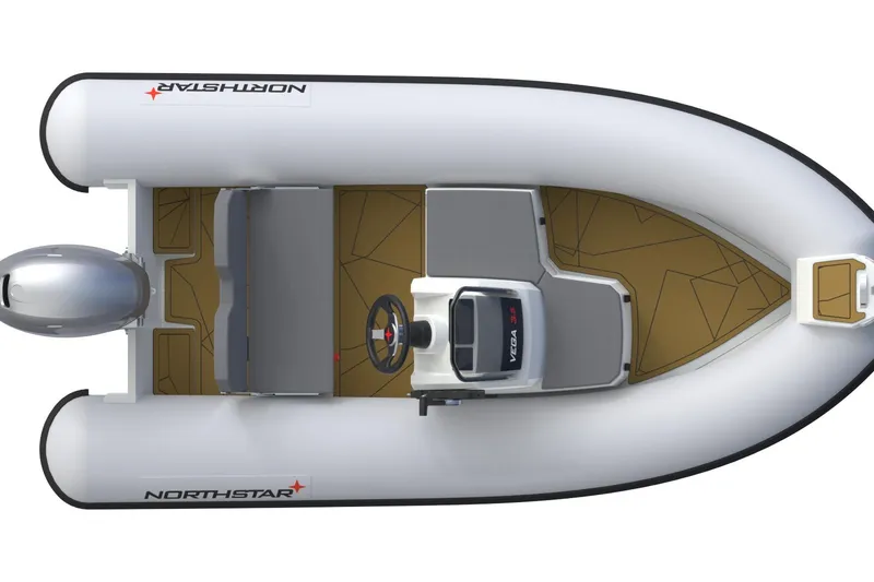 Slide: The Image of Top view of 2026 Northstar Vega 3.5 inflatable boat with steering console. - 5