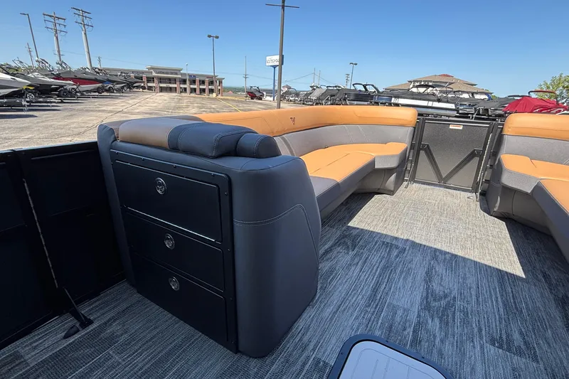 Slide: The Image of 2026 Viaggio Z24U boat interior with luxurious seating and storage drawers. - 18