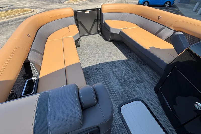 Slide: The Image of Luxurious interior of 2026 Viaggio Z24U boat with tan and gray seating. - 19
