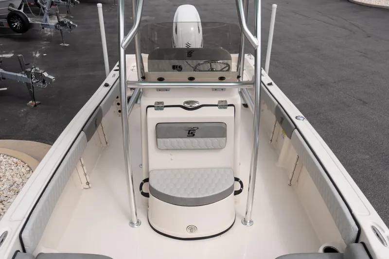Slide: The Image of 2026 Carolina Skiff 21 Ultra Elite boat interior with seating and console. - 16