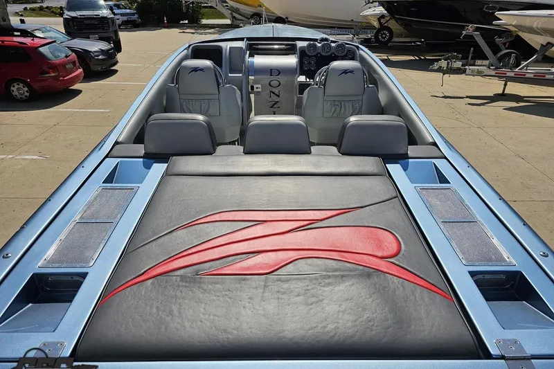 Slide: The Image of 2007 Donzi 35 ZR speedboat interior with sleek seating and stylish design elements. - 45
