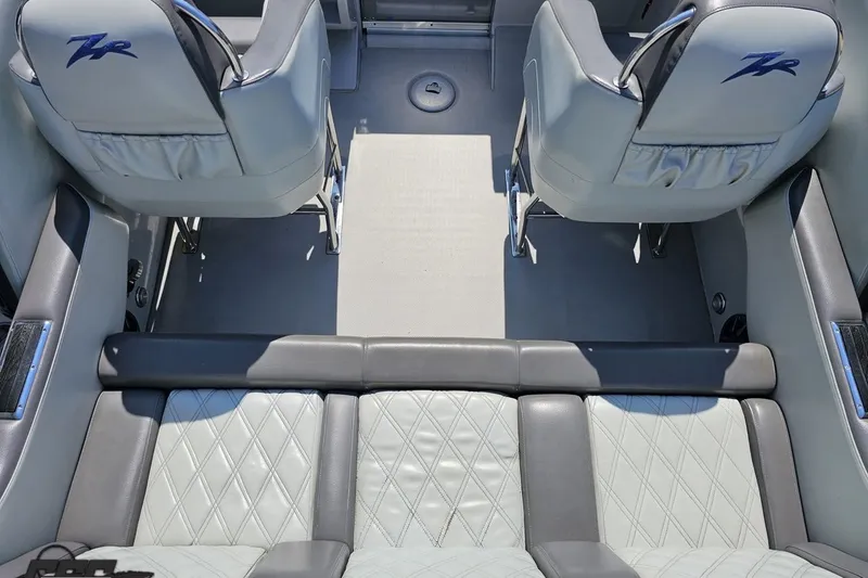 Slide: The Image of Interior of a 2007 Donzi 35 ZR boat with stylish seating and logo embroidery. - 55