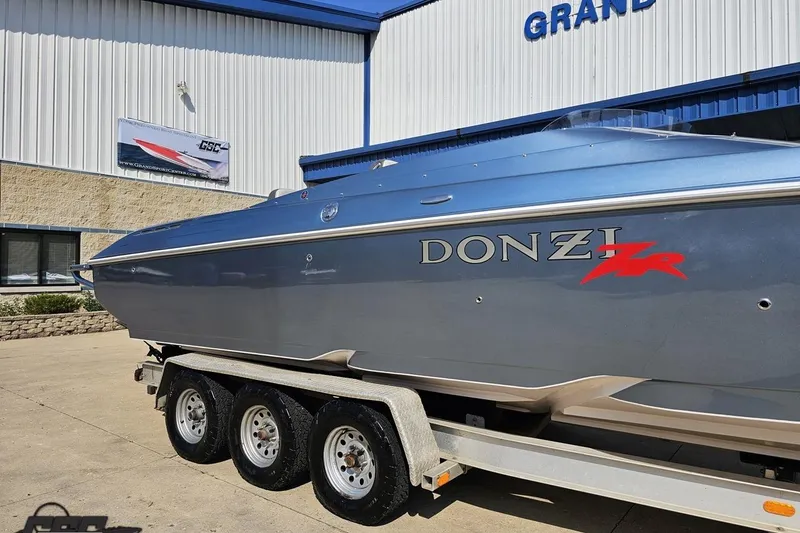 Slide: The Image of 2007 Donzi 35 ZR speedboat on trailer outside Grand Sport Center. - 6
