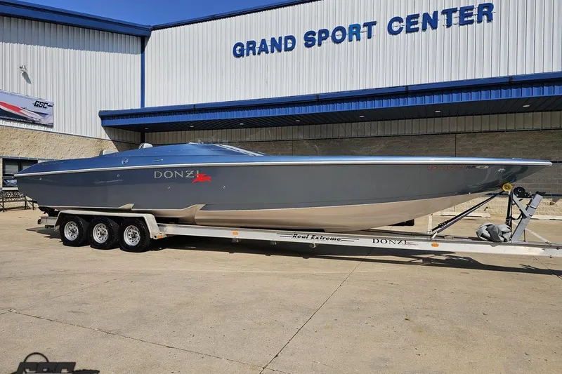 Slide: The Image of 2007 Donzi 35 ZR boat on trailer at Grand Sport Center. - 7