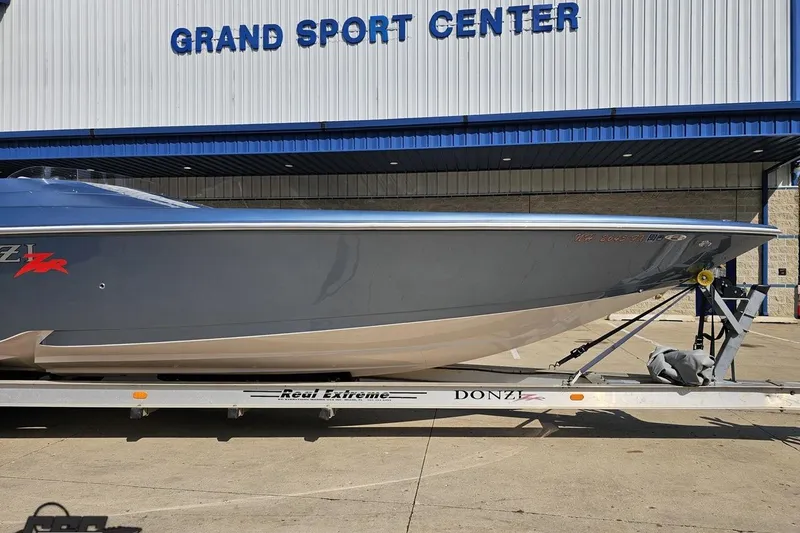 Slide: The Image of 2007 Donzi 35 ZR boat on trailer at Grand Sport Center. - 8