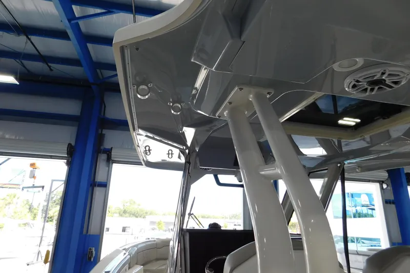 Slide: The Image of 2022 Pursuit S 328 Sport boat interior with sleek design and modern features. - 68