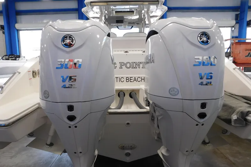 Slide: The Image of 2022 Pursuit S 328 Sport boat with twin Yamaha 300 V6 4.2L engines. - 74