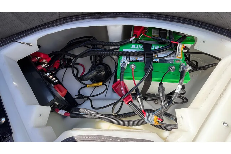 Slide: The Image of Battery compartment of a 2026 Viaggio Z24U boat with cables and connections. - 30