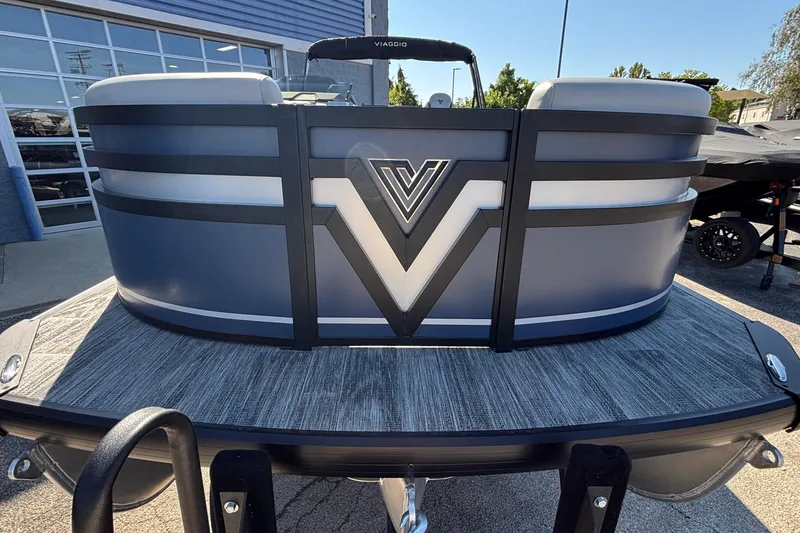 Slide: The Image of 2026 Viaggio Z24U pontoon boat with sleek design and modern features. - 8
