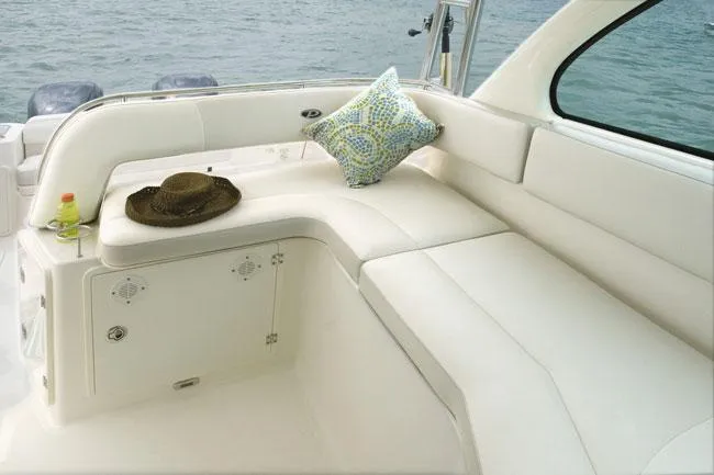 Slide: The Image of 2013 Pursuit OS 315 Offshore boat with Yamaha outboard engines, docked and ready for adventure. - 6