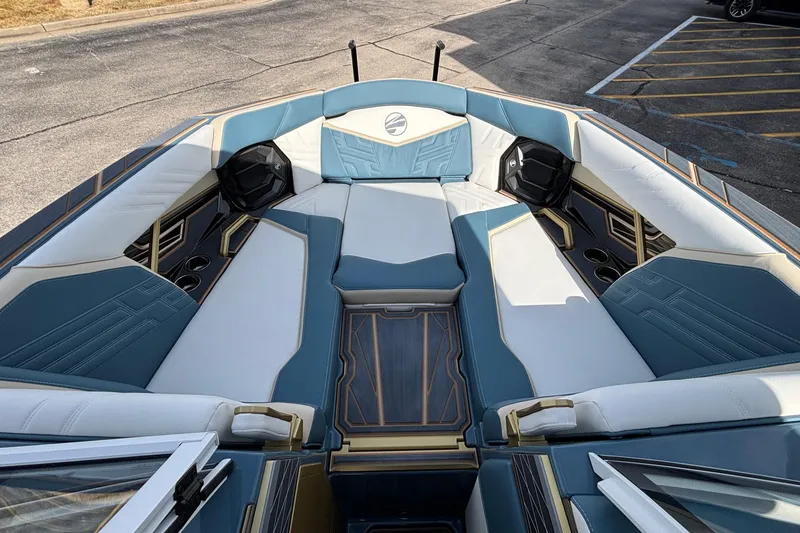 Slide: The Image of Luxurious interior of 2026 Tigé Ultré 25ZX boat with stylish seating and modern design. - 51