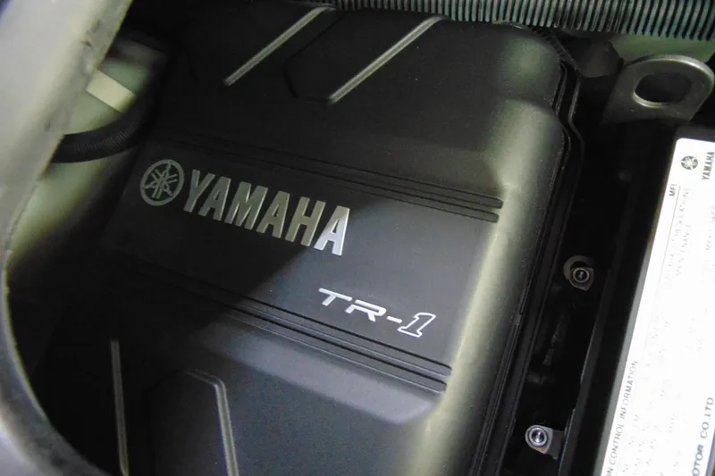Slide: The Image of 2024 Yamaha WaveRunner EX Sport TR-1 engine close-up, showcasing branding and design details. - 10