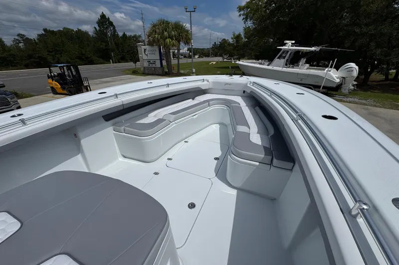 Slide: The Image of 2026 Yellowfin 36 Offshore boat with spacious seating and sleek design. - 19