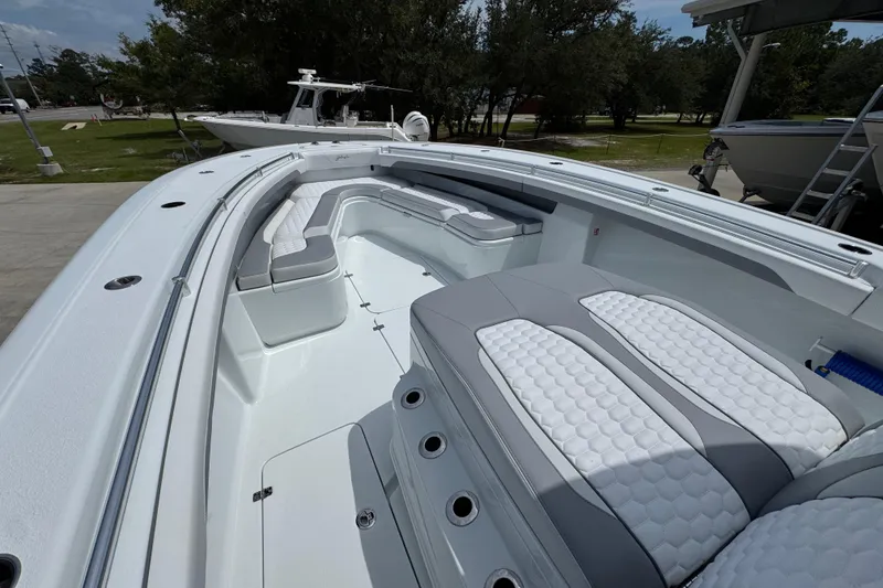 Slide: The Image of 2026 Yellowfin 36 Offshore boat with spacious seating and sleek design. - 21