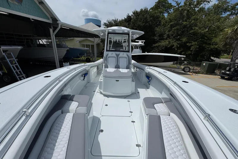 Slide: The Image of 2026 Yellowfin 36 Offshore boat with spacious seating and modern design. - 24