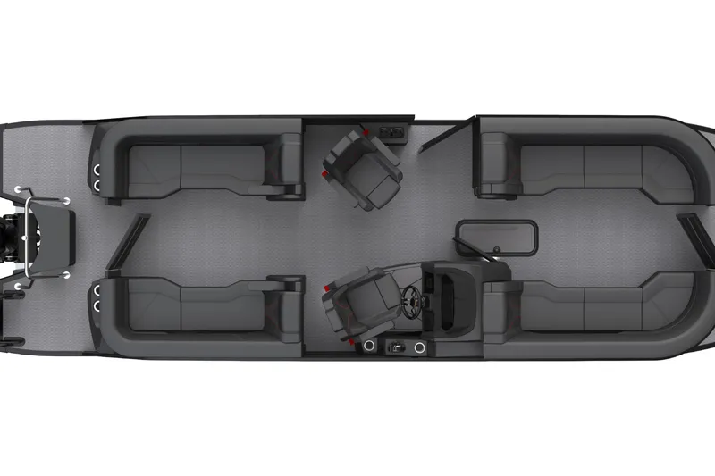 Slide: The Image of 2026 Introductory Evotti 725 QL Pontoon, top view, spacious seating, modern design. - 1