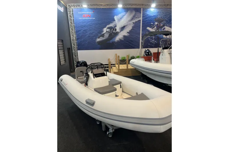 The Image of 2026 Northstar Vega 3.8 inflatable boat displayed at a marine exhibition. - 0