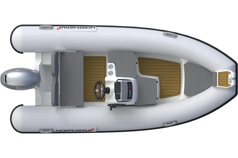 Slide: The Image of Top view of 2026 Northstar Vega 3.8 inflatable boat with outboard motor. - 10